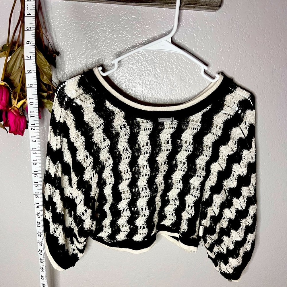Charlottes Russe | Women's Crop Top: black|white zigzag crochet knit top, small